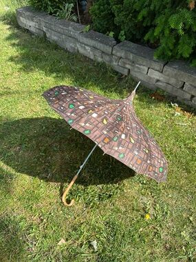 Vintage Brown Patterned Umbrella with Colorful Accents